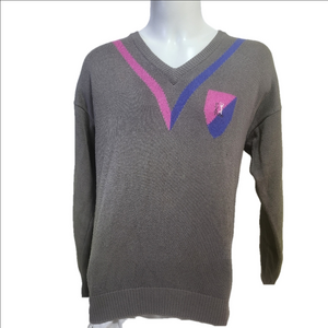 PGA Golf Gray V-Neck Sweater with Pink and Blue Accents